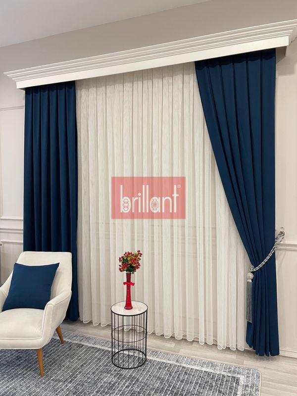 (lacivert) LACİVERT Renk 1/3 SIK PİLE Petek Dokuma Yumuşak Yapılı Panama Fon Perde - 6