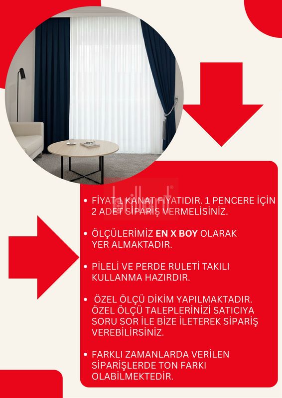 (lacivert) LACİVERT Renk 1/3 SIK PİLE Petek Dokuma Yumuşak Yapılı Panama Fon Perde - 7