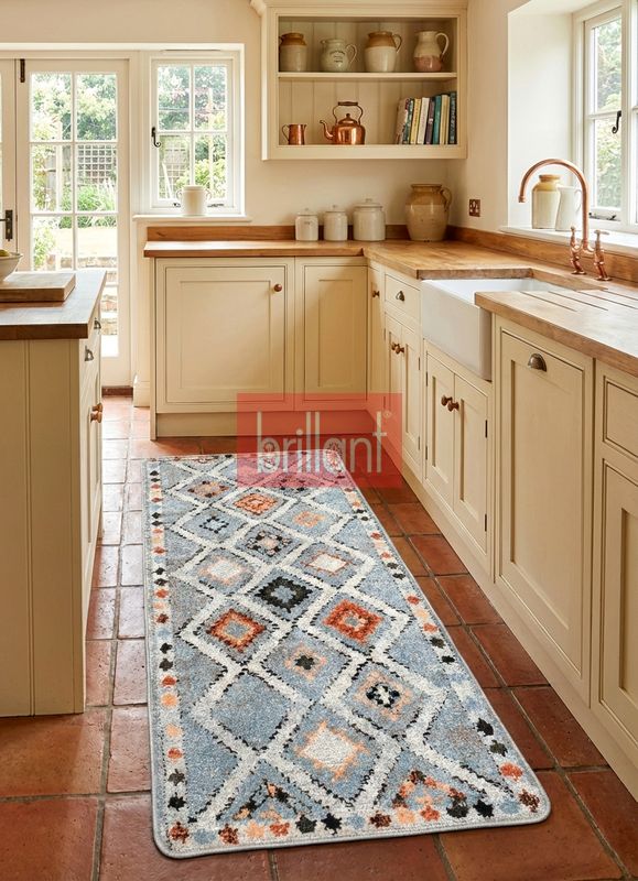 (gri) Kilim Motifli Bohem Kaymaz Taban Halı - 3