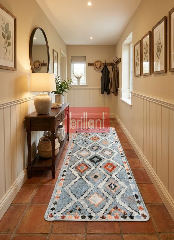 (gri) Kilim Motifli Bohem Kaymaz Taban Halı - 2