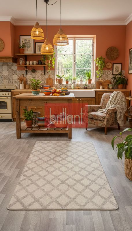 (bej) Baklava Desenli Bej Renk Kaymaz Taban Mutfak Halısı - 3