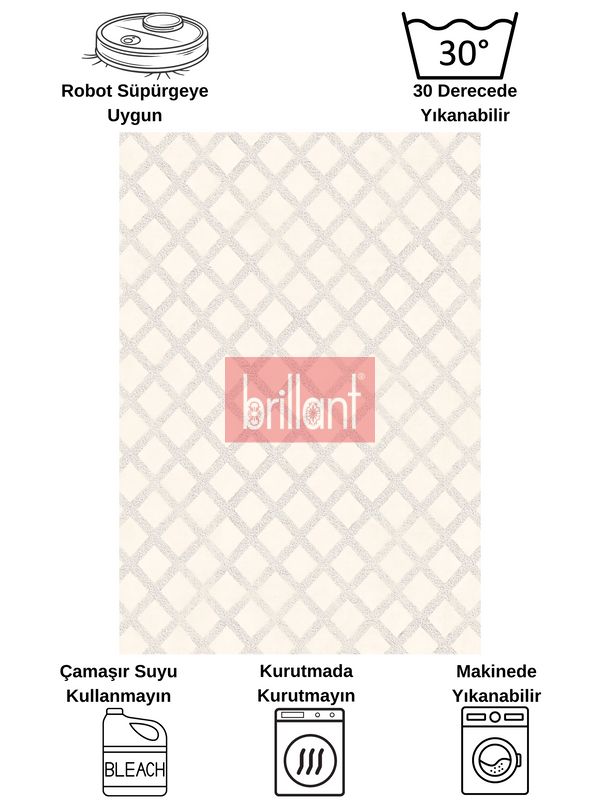 (bej) Baklava Desenli Bej Renk Kaymaz Taban Mutfak Halısı - 7