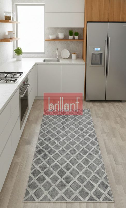 (gri) Baklava Desenli Gri Renk Kaymaz Taban Mutfak Halısı - 3