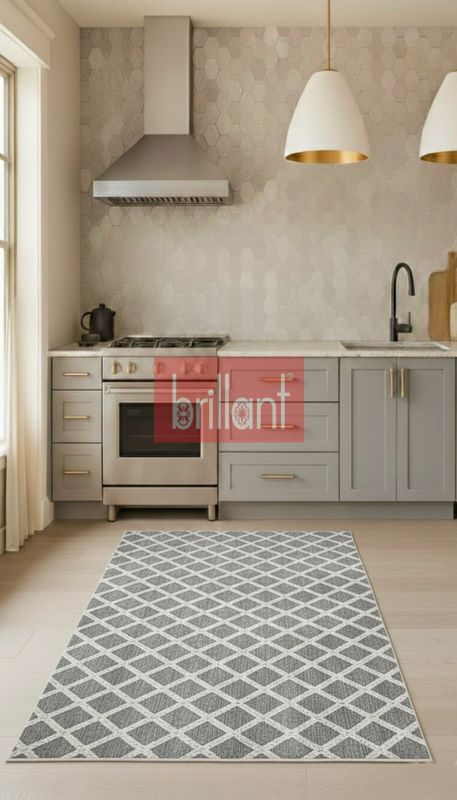 (gri) Baklava Desenli Gri Renk Kaymaz Taban Mutfak Halısı - 4