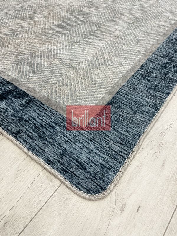 (gri-1) GRİ-KOYU MAVİ Jüt Sisal Görünüm Bordürlü Kaymaz Taban Yolluk Mutfak Halı - 2