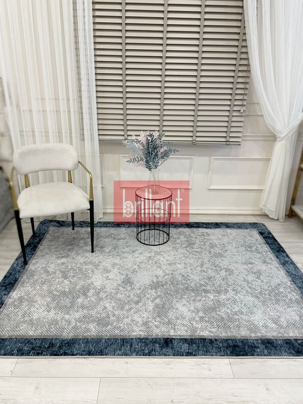 (gri-1) GRİ-KOYU MAVİ Jüt Sisal Görünüm Bordürlü Kaymaz Taban Yolluk Mutfak Halı - 3