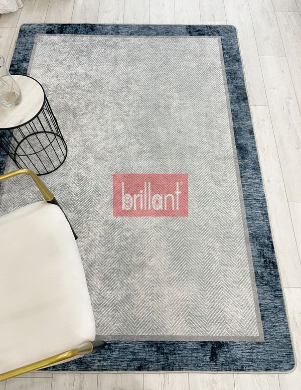 (gri-1) GRİ-KOYU MAVİ Jüt Sisal Görünüm Bordürlü Kaymaz Taban Yolluk Mutfak Halı - 4