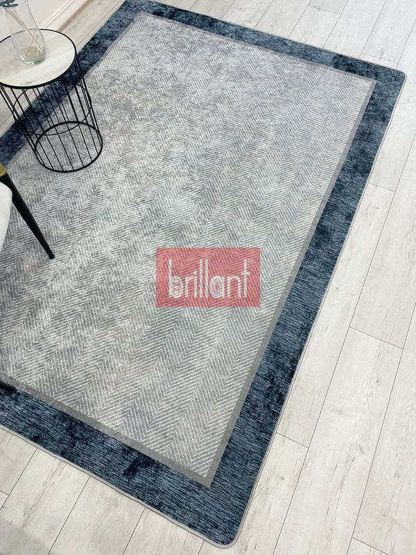 (gri-1) GRİ-KOYU MAVİ Jüt Sisal Görünüm Bordürlü Kaymaz Taban Yolluk Mutfak Halı - 5