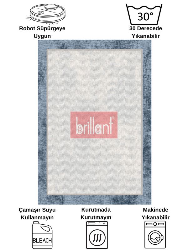 (gri-1) GRİ-KOYU MAVİ Jüt Sisal Görünüm Bordürlü Kaymaz Taban Yolluk Mutfak Halı - 7