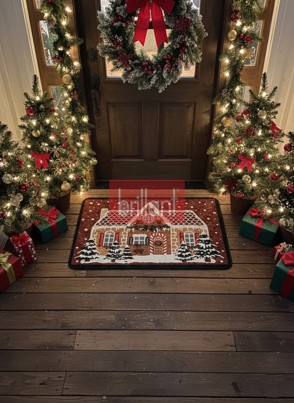 (kahverengi) Yılbaşı Temalı Kapıönü Ağaç Altı Paspası Kahve (60x90) - 2