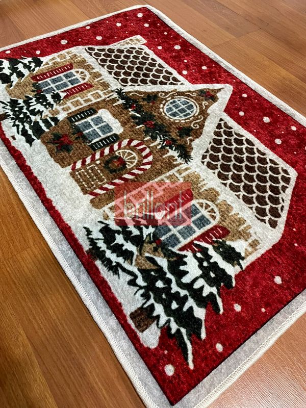 (kirmizi) Yılbaşı Temalı Kapıönü Ağaç Altı Paspası Kırmızı (60x90) - 2