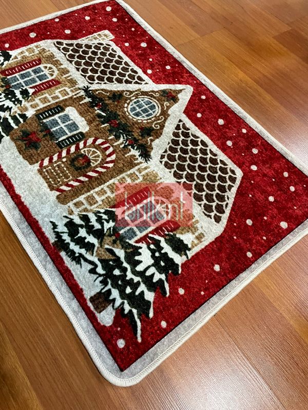 (kirmizi) Yılbaşı Temalı Kapıönü Ağaç Altı Paspası Kırmızı (60x90) - 3