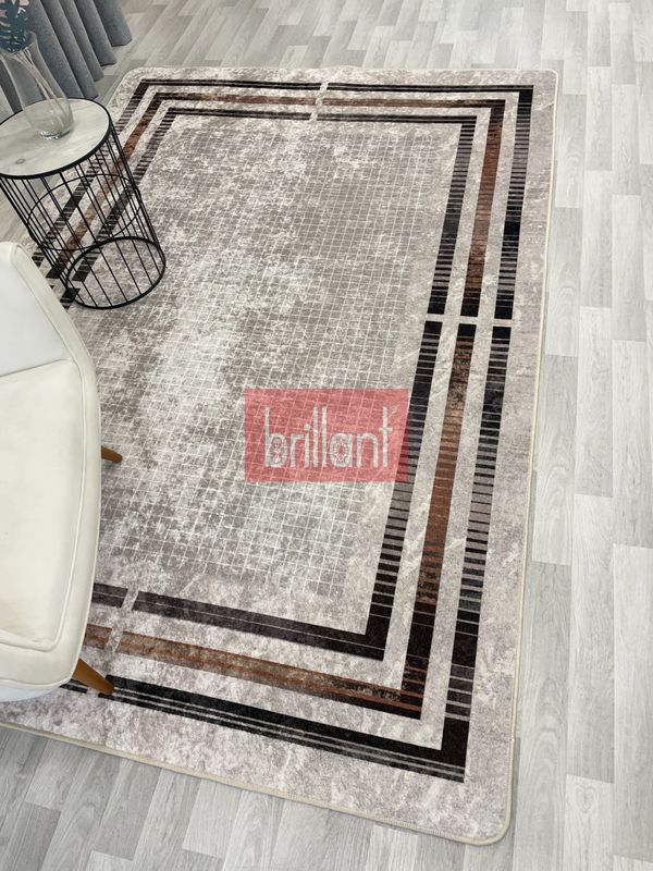 (bej) BEJ Renk Çizgi Desenli Kaymaz Taban Çerçeveli Halı - 2