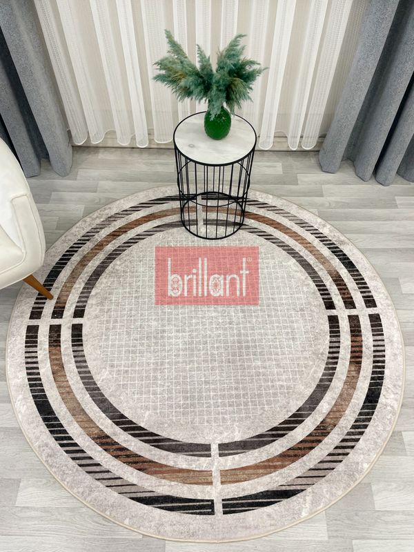 (duz-renk) BEJ Renk Çizgi Desenli Kaymaz Taban Çerçeveli Halı - 3