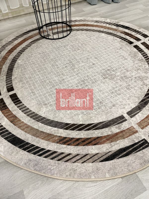 (duz-renk) BEJ Renk Çizgi Desenli Kaymaz Taban Çerçeveli Halı - 4