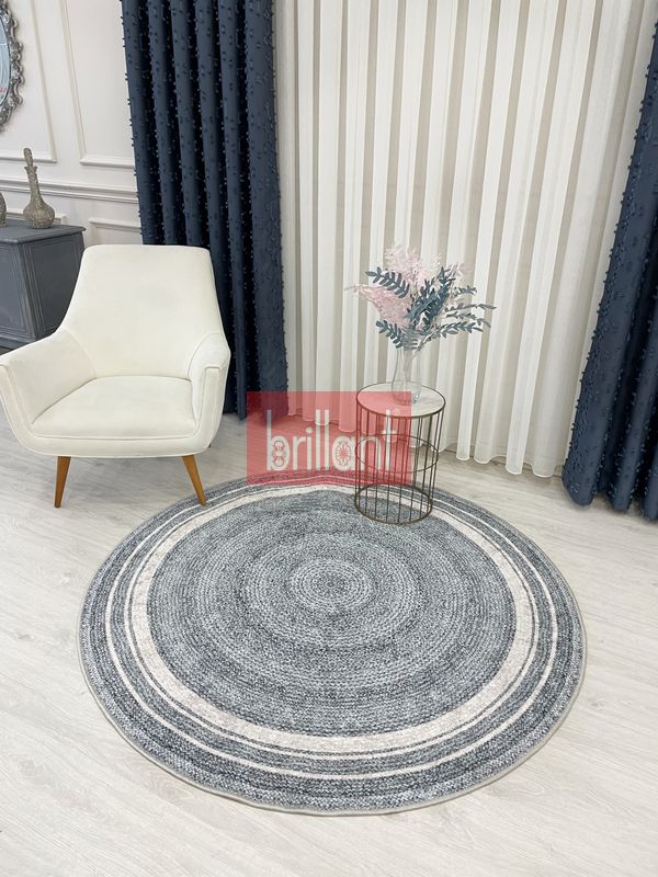 (griyuvarlak) Hasır Jüt Görünümlü Lateks Kaymaz Taban Halı - 3