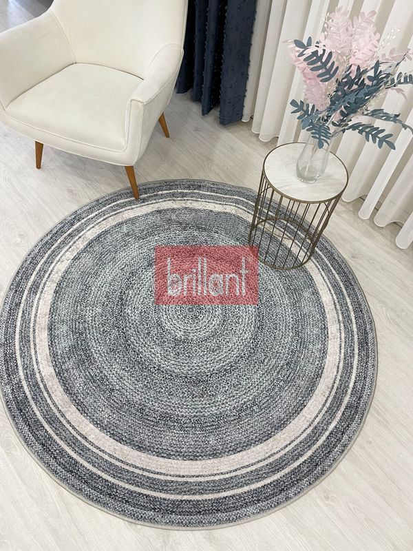 (griyuvarlak) Hasır Jüt Görünümlü Lateks Kaymaz Taban Halı - 4