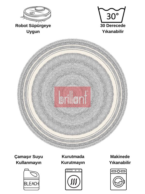 (griyuvarlak) Hasır Jüt Görünümlü Lateks Kaymaz Taban Halı - 6