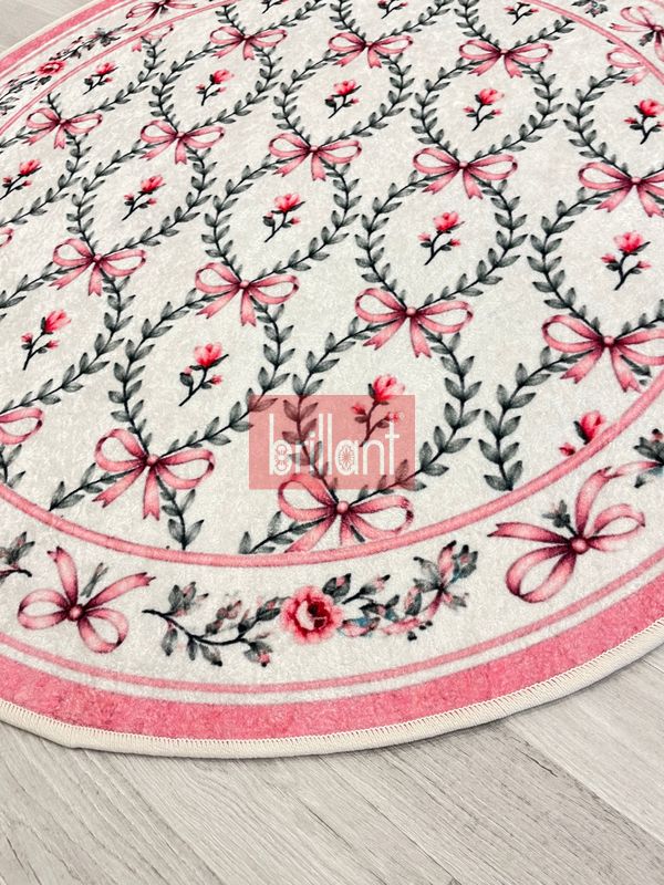 (ekru) Fiyonk ve Yaprak Desenli Lateks Taban Halı - 5