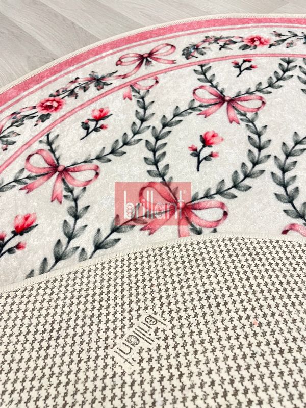 (ekru) Fiyonk ve Yaprak Desenli Lateks Taban Halı - 6