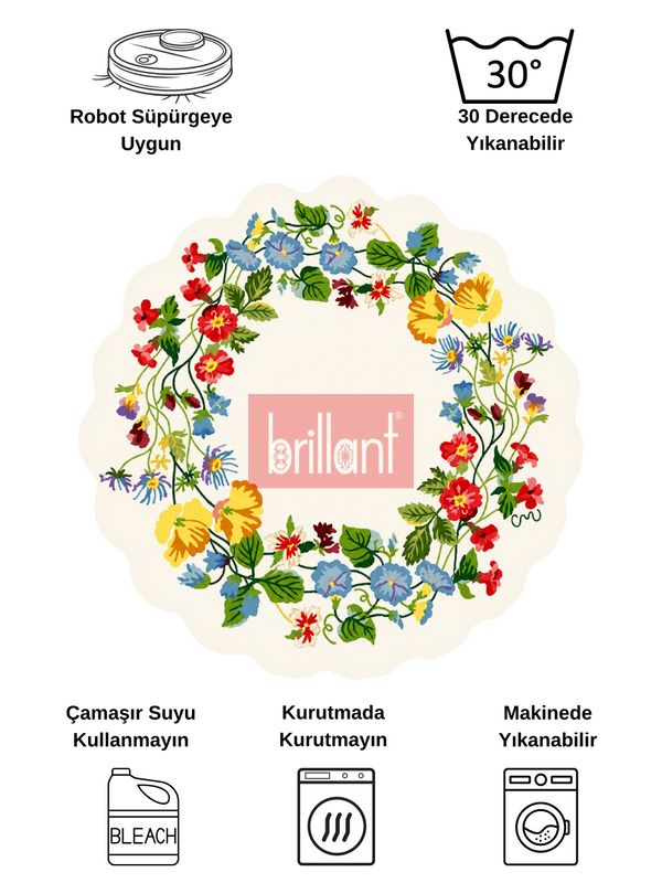 (krem) Floral Çiçek Desenli Dalgalı Kesim Lateks Taban Antre Mutfak Halısı - 6