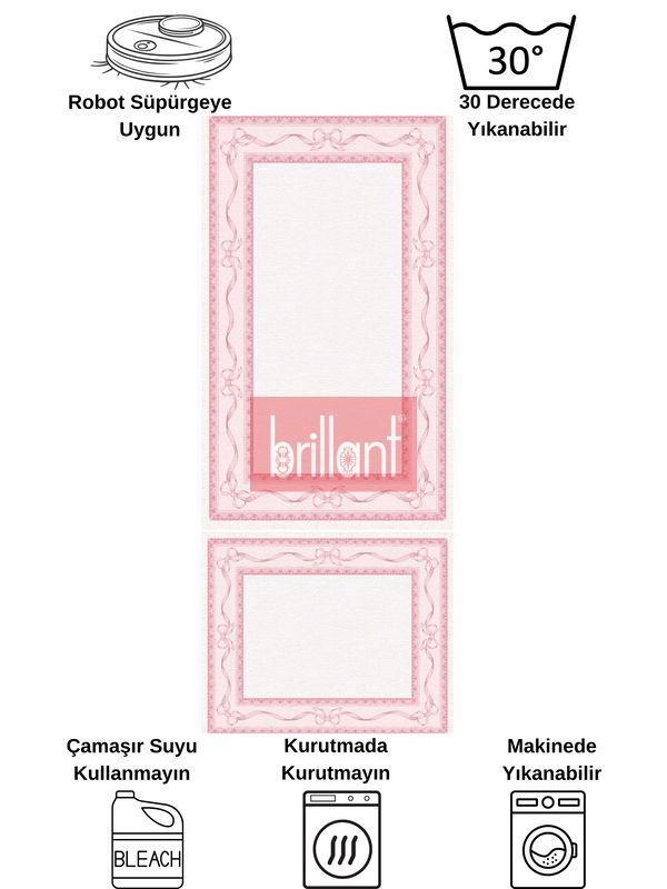 (ekru) 2'li Fiyonklu Bordürlü  Lateks Taban Banyo Paspası (60x100-60x50) - 5