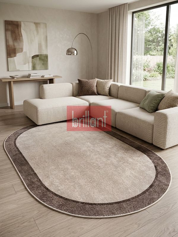 (kahverengi) Modern Lateks Taban Oval Salon Antre Halı - 2