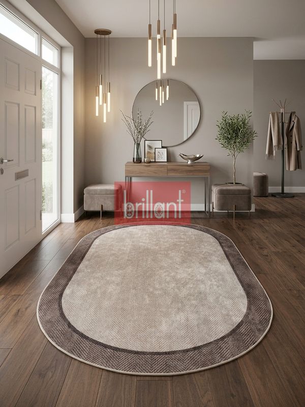(kahverengi) Modern Lateks Taban Oval Salon Antre Halı - 3