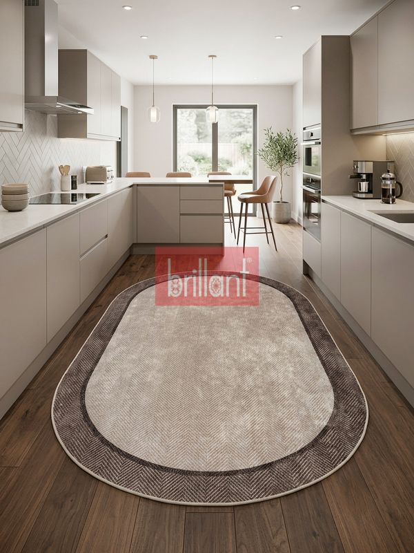 (kahverengi) Modern Lateks Taban Oval Salon Antre Halı - 4