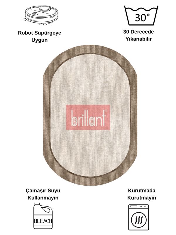 (kahverengi) Modern Lateks Taban Oval Salon Antre Halı - 7