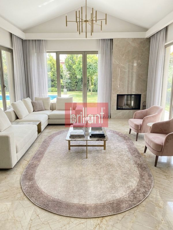 (bej) Modern Lateks Taban Oval Salon Antre Halı - 2