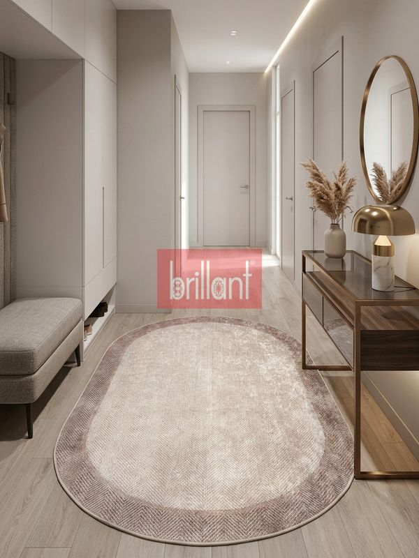 (bej) Modern Lateks Taban Oval Salon Antre Halı - 3