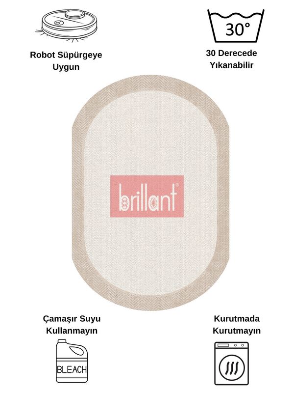 (bej) Modern Lateks Taban Oval Salon Antre Halı - 6