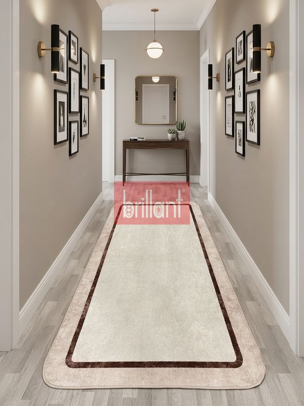 (bej) Çerçeveli Lateks Taban Salon Antre Halı - 2