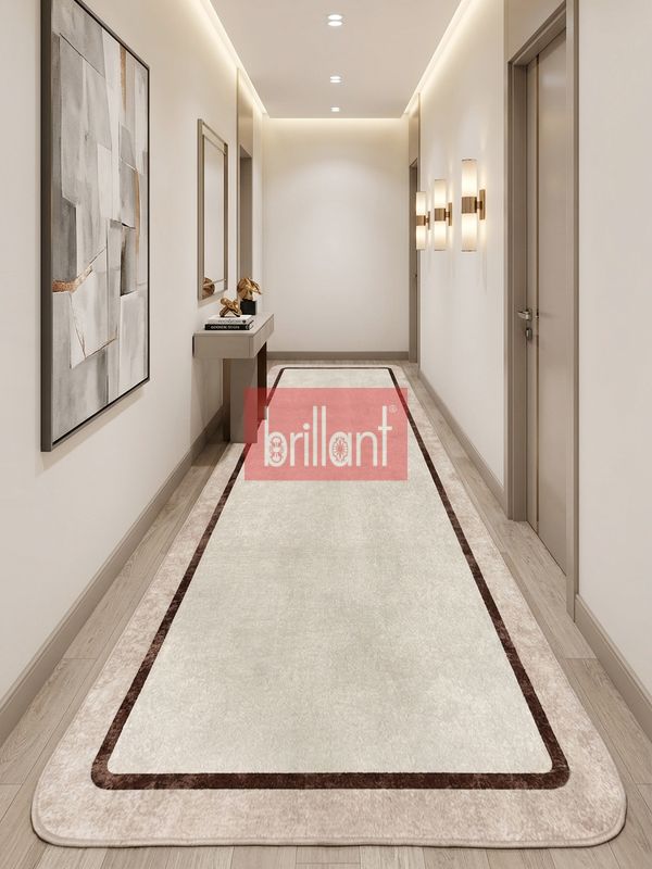 (bej) Çerçeveli Lateks Taban Salon Antre Halı - 3