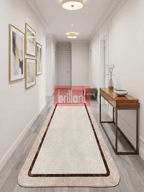 (bej) Çerçeveli Lateks Taban Salon Antre Halı - 4
