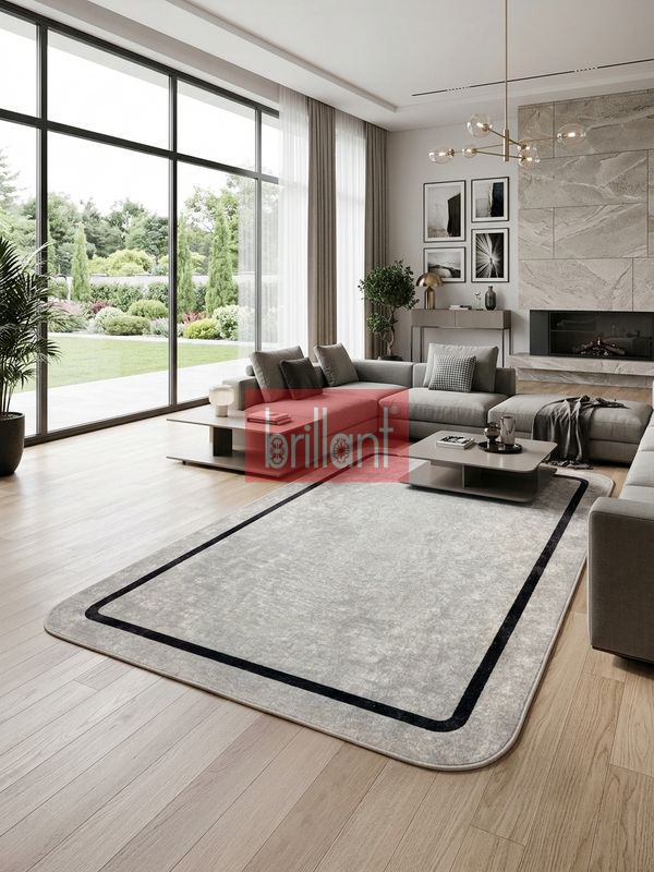 (gri) Çerçeveli Lateks Taban Salon Antre Halı - 2