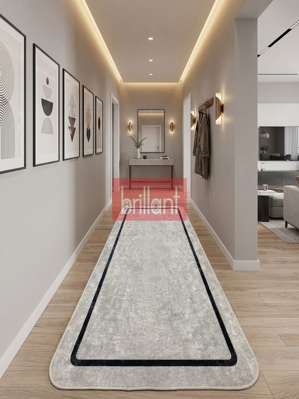 (gri) Çerçeveli Lateks Taban Salon Antre Halı - 3