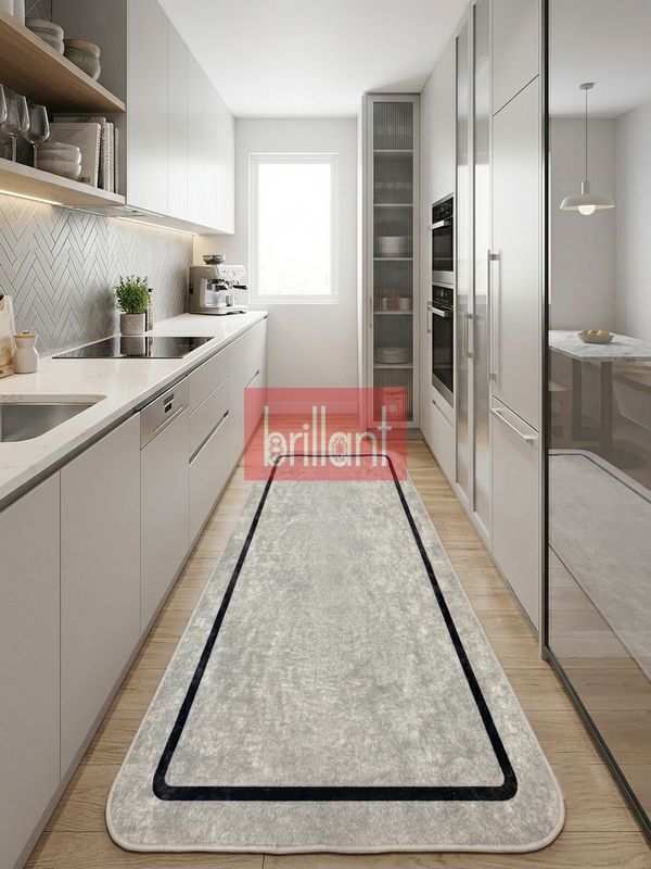(gri) Çerçeveli Lateks Taban Salon Antre Halı - 4