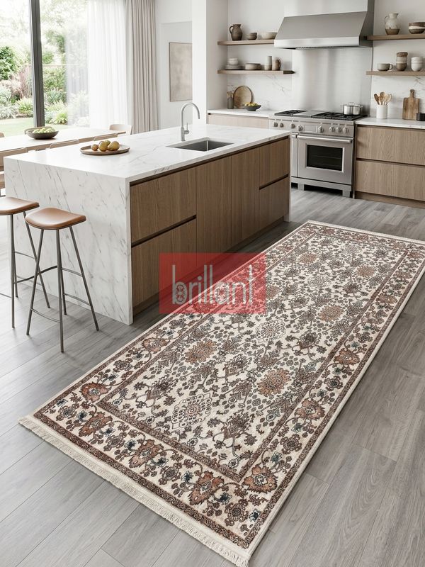 (bej) Vintage Etnik Desen Lateks Taban Salon Antre Halısı - 4
