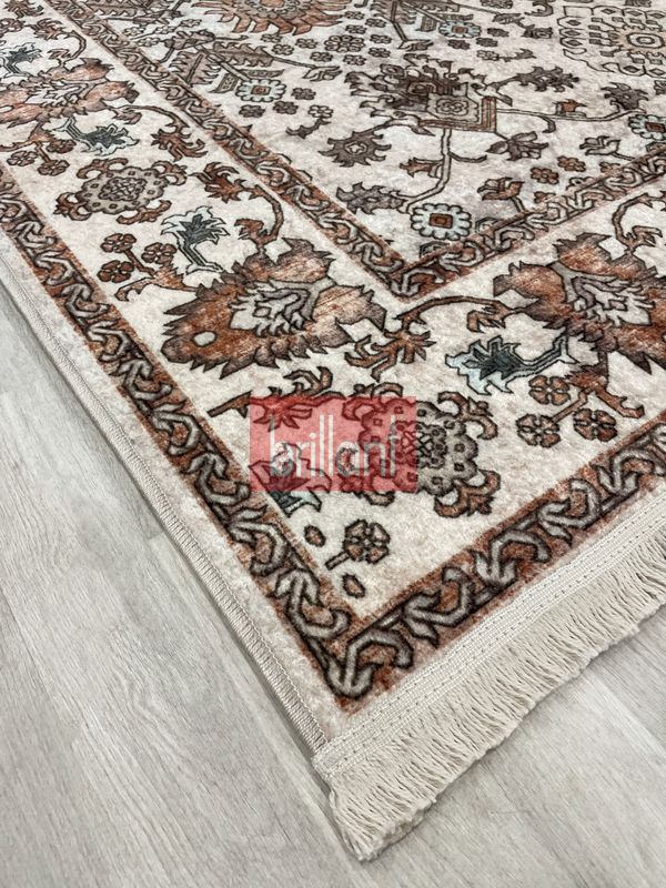 (bej) Vintage Etnik Desen Lateks Taban Salon Antre Halısı - 5