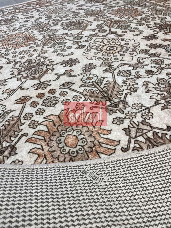 (bej) Vintage Etnik Desen Lateks Taban Salon Antre Halısı - 6