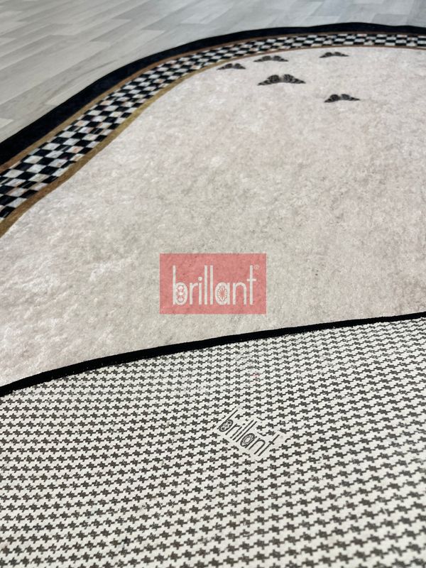 (bej) Damalı Ve Kelebek Desenli Lateks Taban Salon Antre Halısı - 6