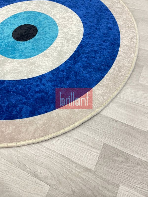 (bej) Nazar Boncuğu Desenli Lateks Taban Antre Halı - 5