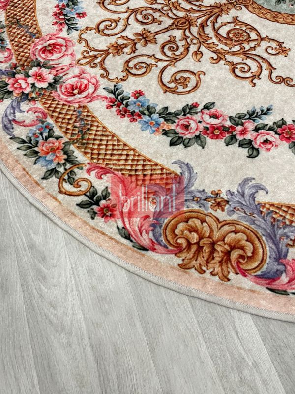 (bej) Çiçek Desenli Lateks Taban Halı - 4