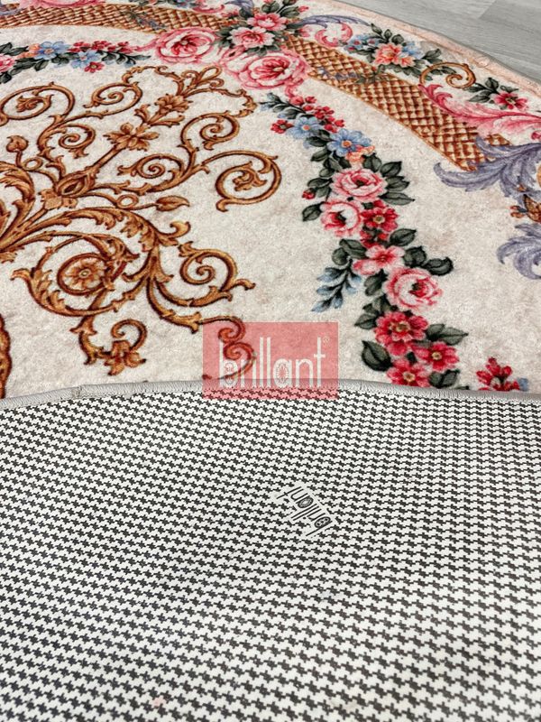 (bej) Çiçek Desenli Lateks Taban Halı - 5