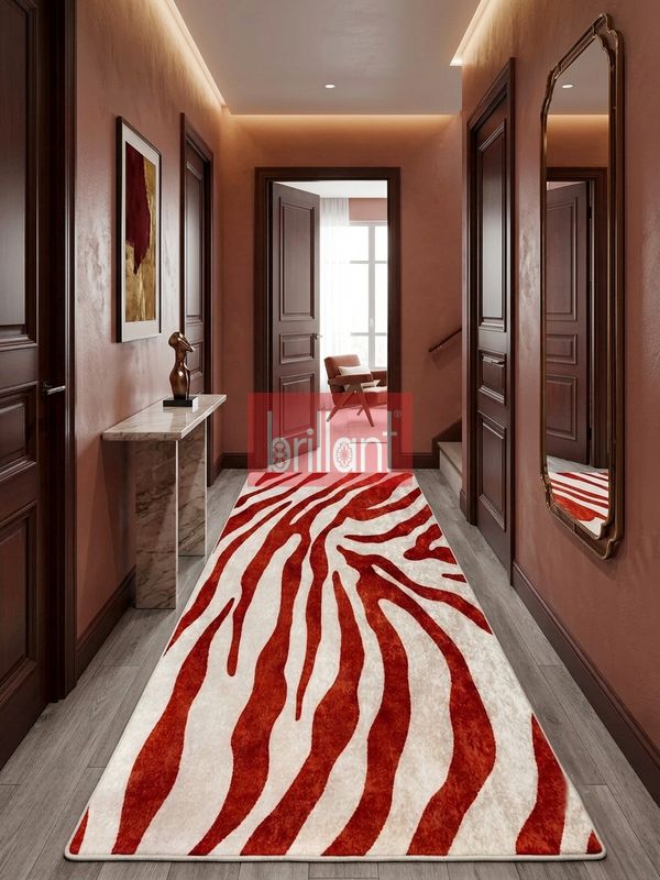 (turuncu) Zebra Desen Turuncu Renk Lateks Taban Salon Antre Halı - 3