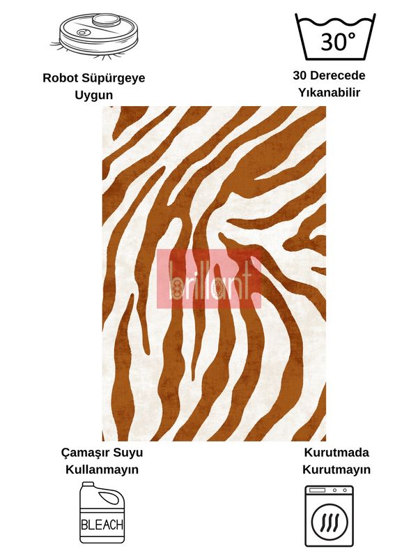 (turuncu) Zebra Desen Turuncu Renk Lateks Taban Salon Antre Halı - 7