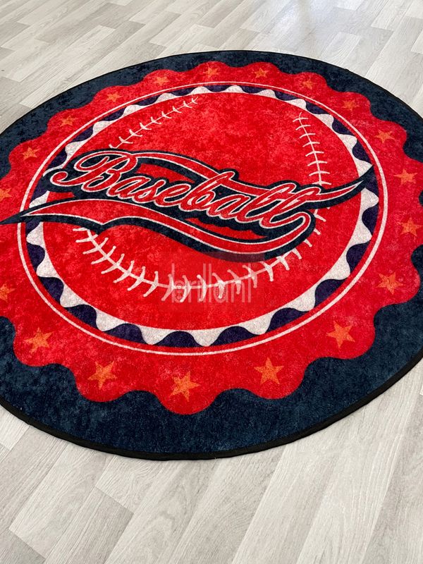 (kirmizi) Baseball Lateks Taban Kırmızı-Lacivert Renk Çocuk-Genç Odası Halısı - 4