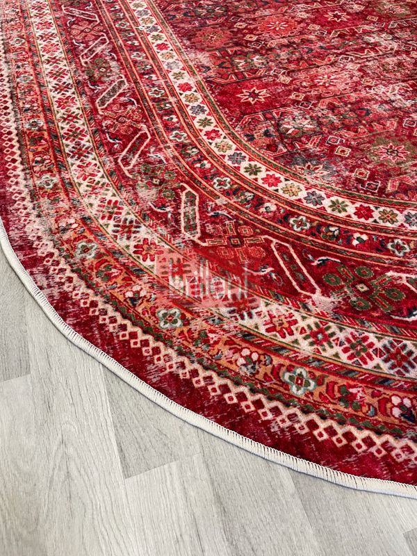 (kirmizi) Klasik Desen Etnik Model Lateks Taban Salon Yolluk Antre Halı - 4